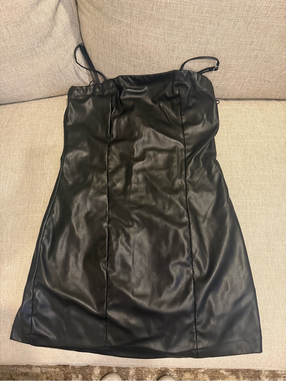 Black Faux Leather Slip Dress - Classic Women's Evening Dress